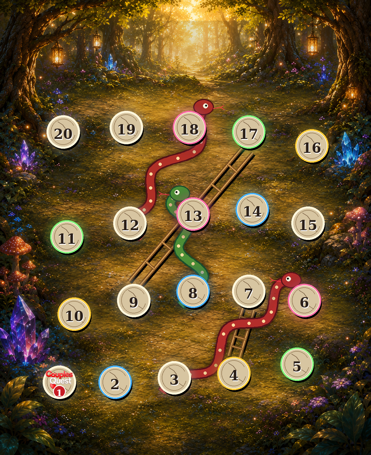 A warm fantasy forest path used as the Couples Quest journey hero image.